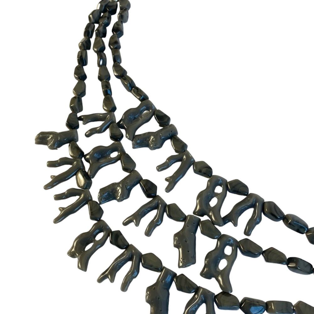 Triple Strand‎ Gray Coral Beaded Necklace Abstract Boho Statement Jewelry C14Q - Picture 4 of 5